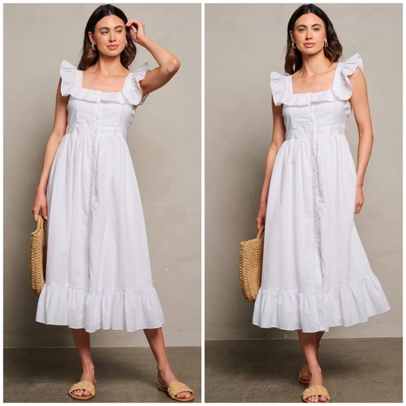 Chic White Midi Dress with Flattering Fit - Picture 4 of 6